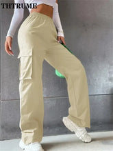 Vintage Streetwear Women's Cargo Pants - High Waist Baggy Trousers with Oversized Pockets - Himpall